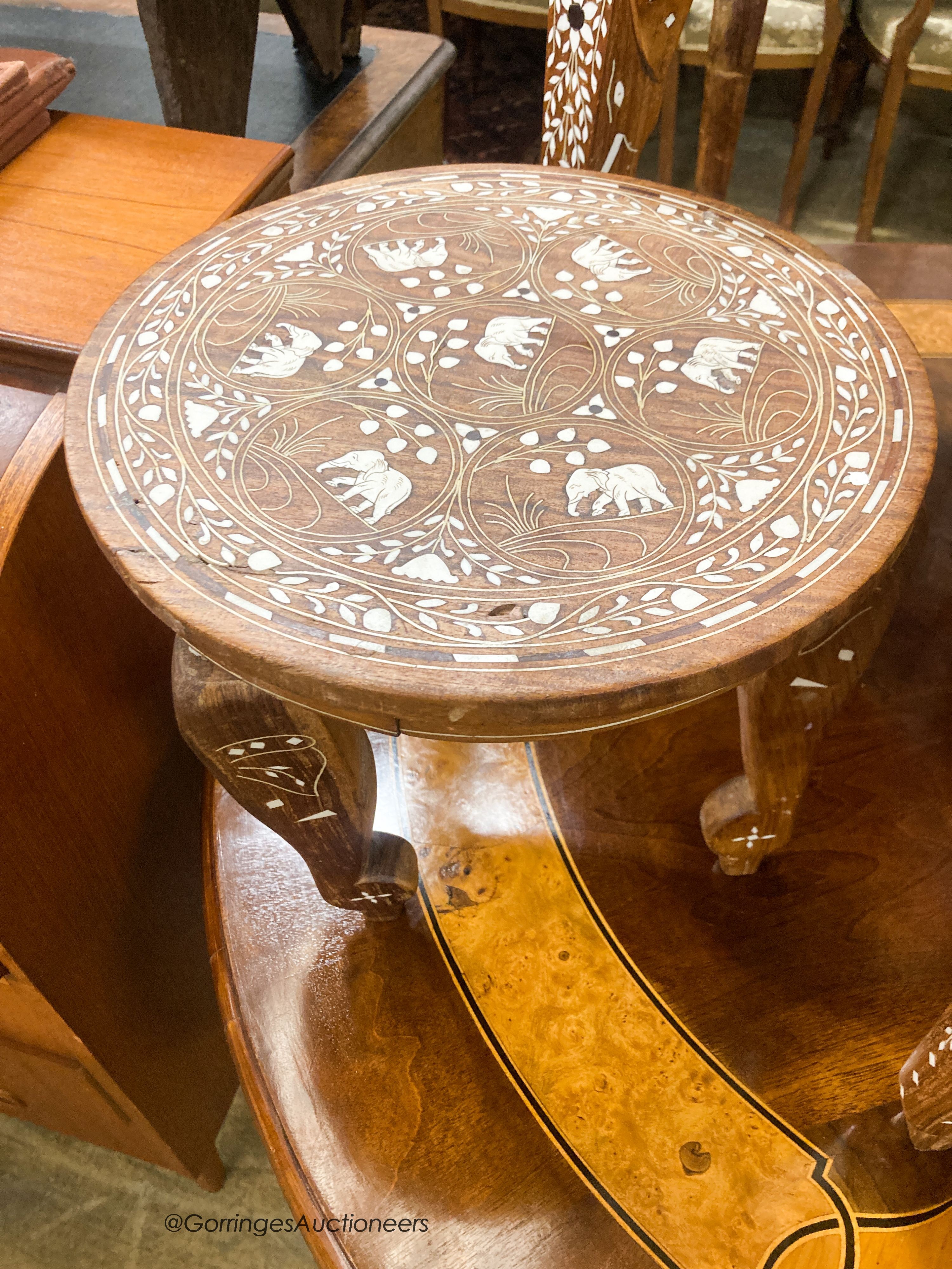 Four Indian inlaid circular occasional tables, largest W.45cm H.46cm